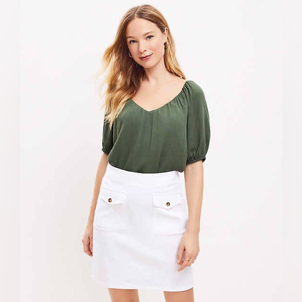 Trending Color! Olive You sweetheart neck puff sleeve crepe blouse